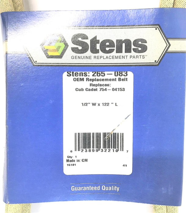 STENS OEM REPLACEMENT BELT 1/2"x122" FOR CUB CADET 265-083(C.C.754-04153) NOS