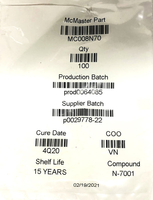 McMaster Part 100 Piece N-7001 0.20X0.30 Inch O-Ring MC008N70 NOS