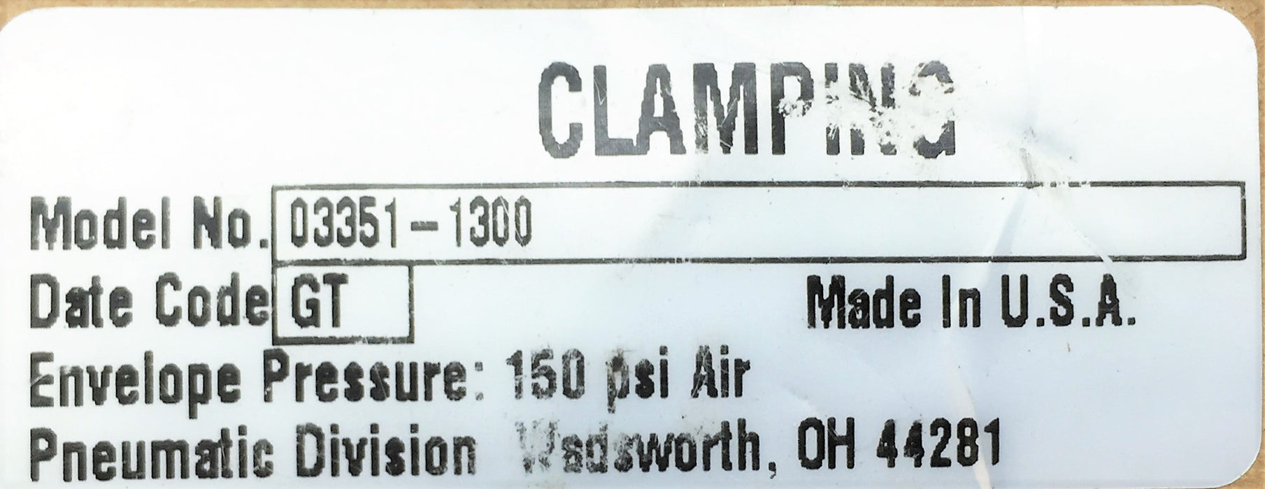 CLAMPING Cylinder Assembly 688285 (03351-1300) NOS