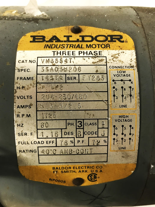 Baldor VM3554T Three Phase Motor 35A03W206 USED