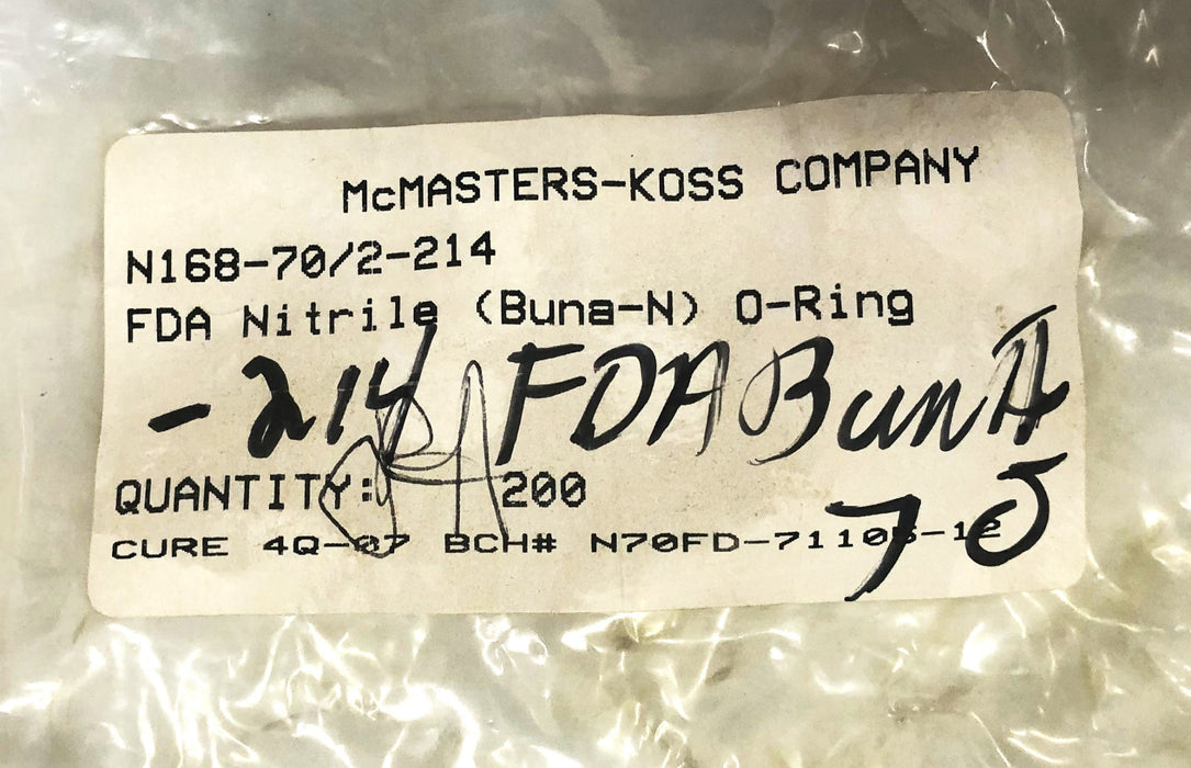 McMasters-Kos FDA Nitrile Buna N O-Ring 214 (N168-70/2-214) [Lot of 30] NOS