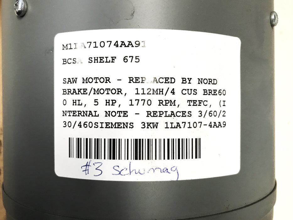 Saw Eurodrive Inverter Duty Motor SK112MH/4-CUS-BRE60HL NOS