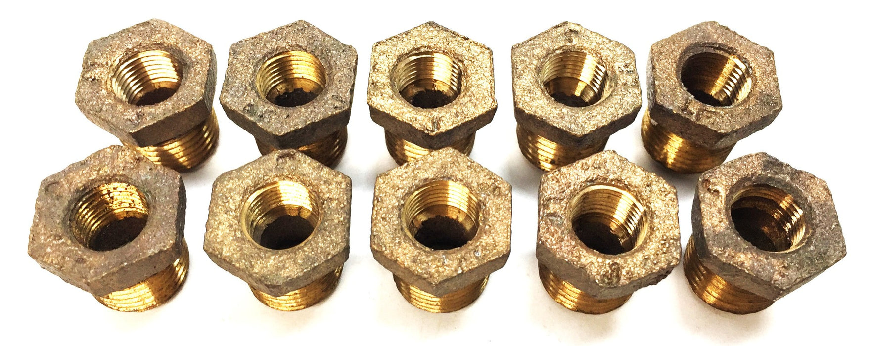 UNBRANDED 1/4" MNPT x 1/8" FNPT Brass Reducer Bushing Adapter [Lot of 10] NOS