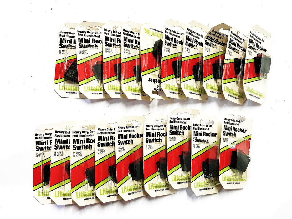 Little Fuse ON-OFF Illuminated Red Mini Rocker Switch 780801BP [Lot of 19] NOS