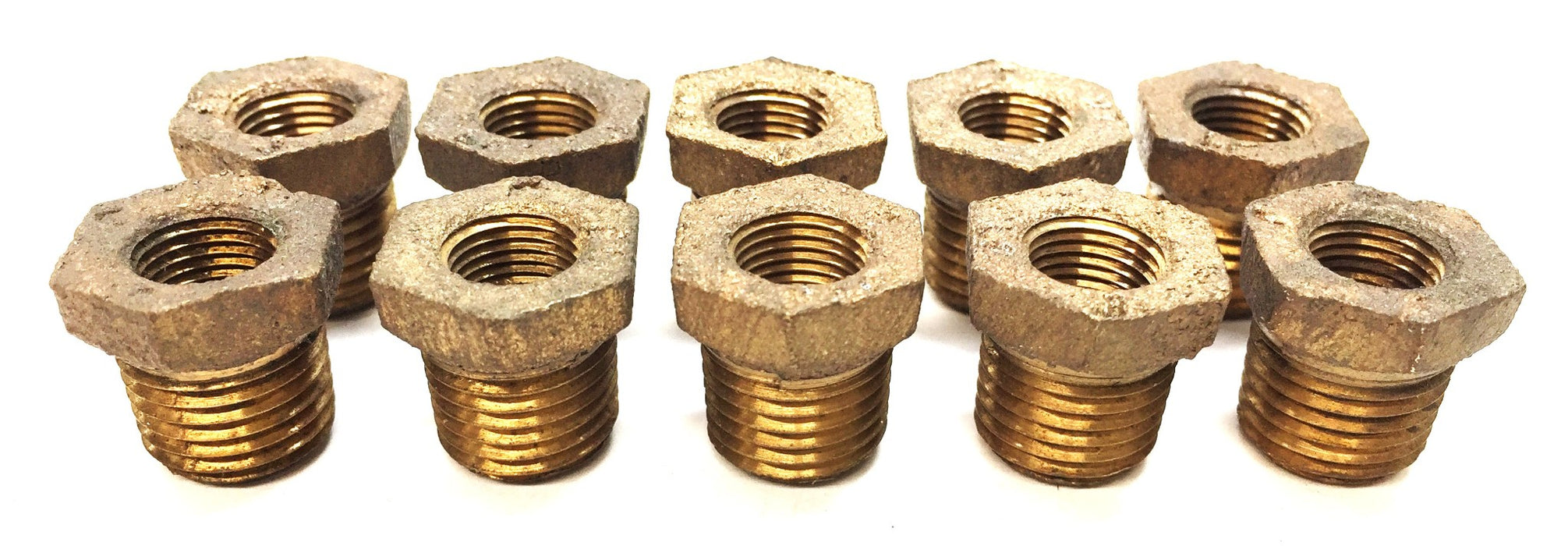 UNBRANDED 1/4" MNPT x 1/8" FNPT Brass Reducer Bushing Adapter [Lot of 10] NOS