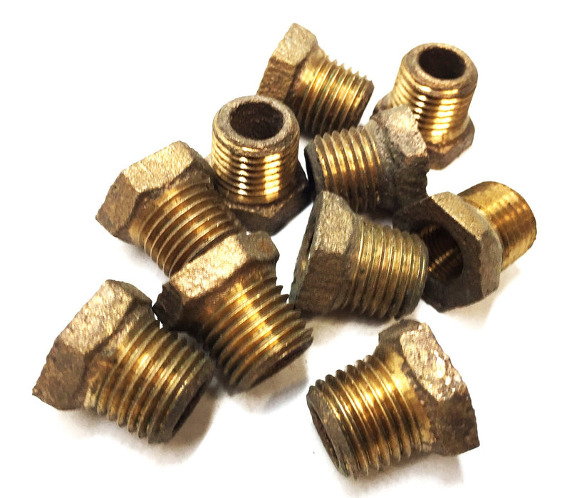 UNBRANDED 1/4" MNPT x 1/8" FNPT Brass Reducer Bushing Adapter [Lot of 10] NOS