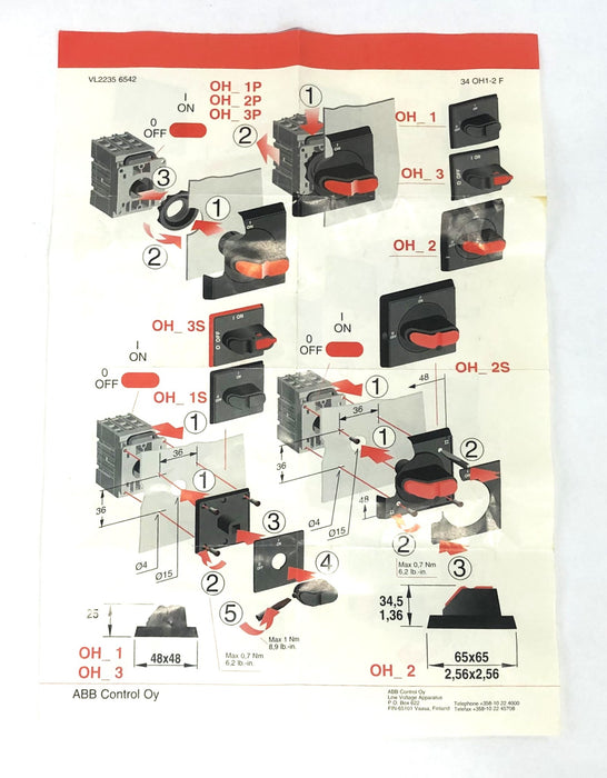 ABB Selector Handle Knob OHB2AJ NOS