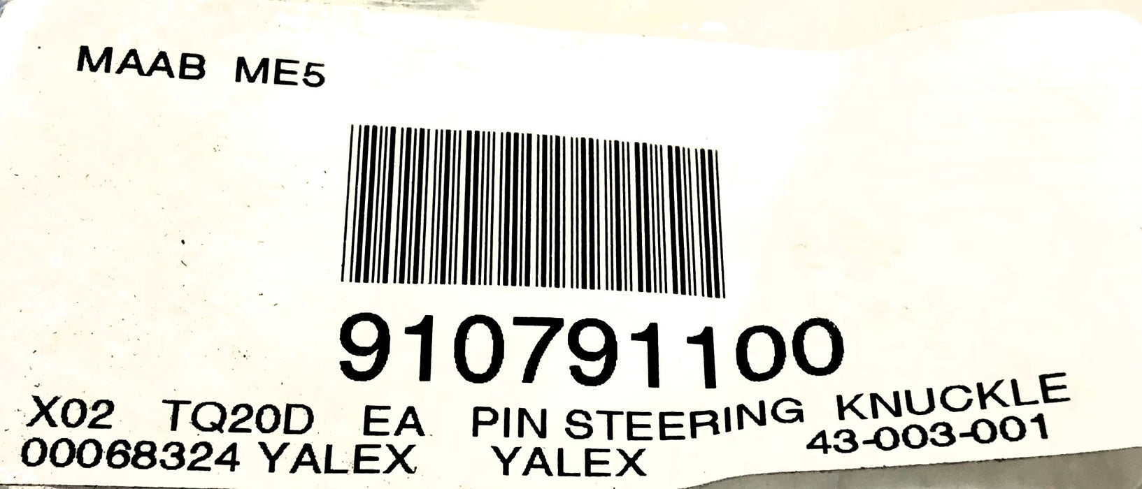 Yale Pin Steering Knuckle 910791100 (YT910791100) (BMD74/00) NOS