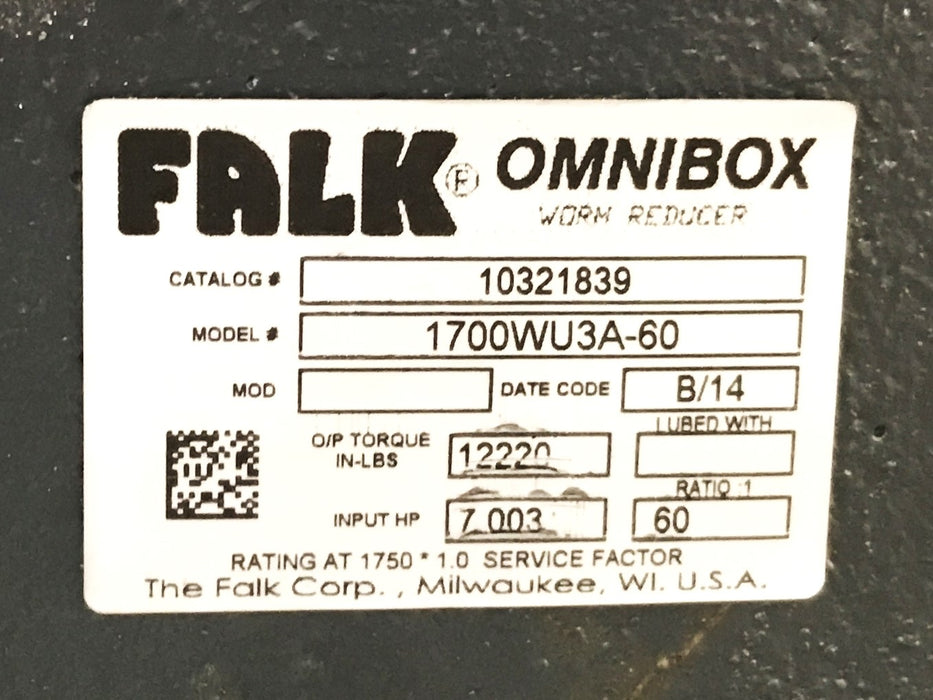 Rexnord Falk Omnibox Worm Reducer 1700WU3A60 NOS
