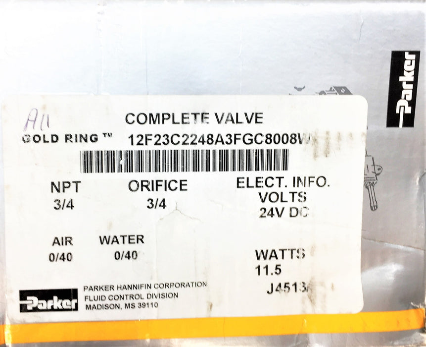 PARKER GOLD RING 24V Solenoid Valve 12F23C2248A3FGC8008W NOS