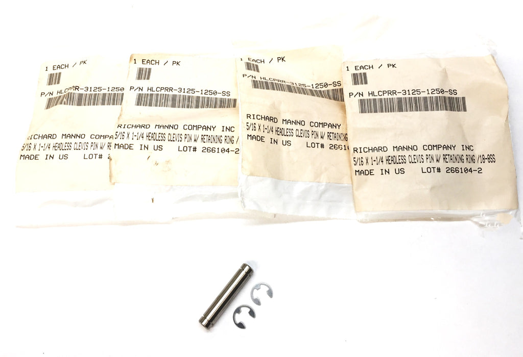 Manno 5/16"x1-1/4" Clevis Pin w/Retaining Ring HLCPRR-3125-1250-SS [Lot of 4]