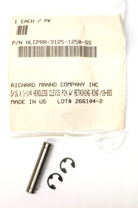 Manno 5/16"x1-1/4" Clevis Pin w/Retaining Ring HLCPRR-3125-1250-SS [Lot of 4]