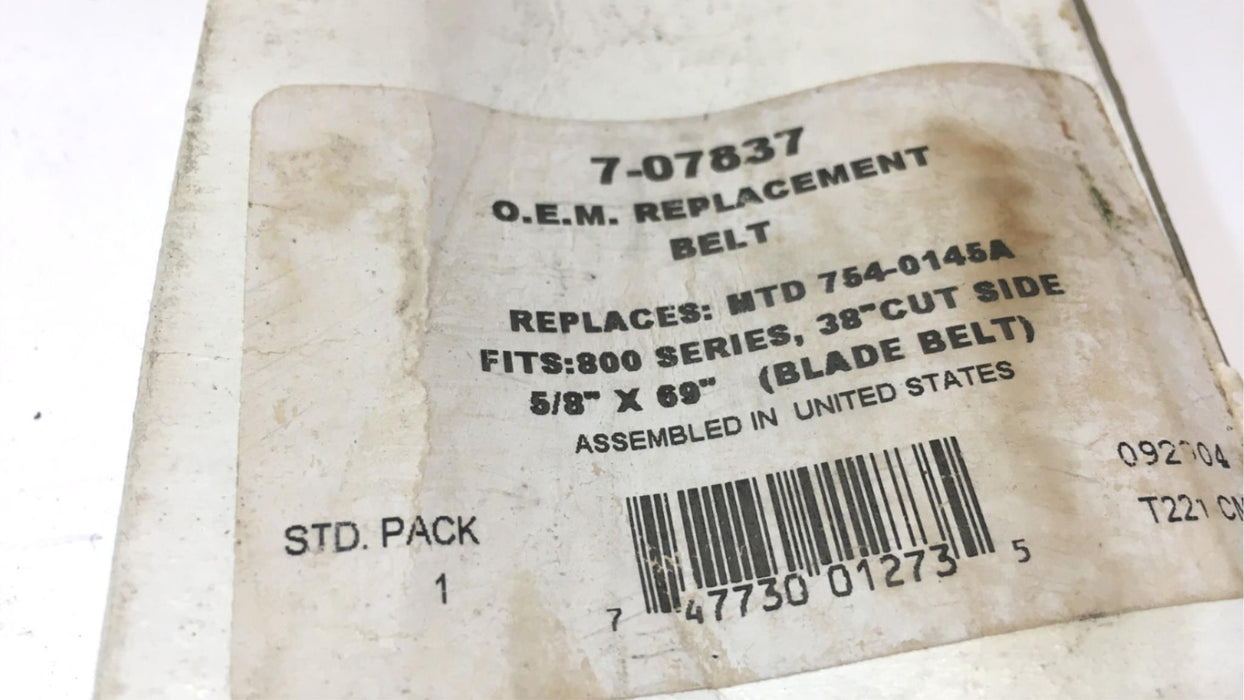 7-07837 Replacement Belt 754-0145A FITS: MTD 495, 497 & 600 series 38" decks NOS