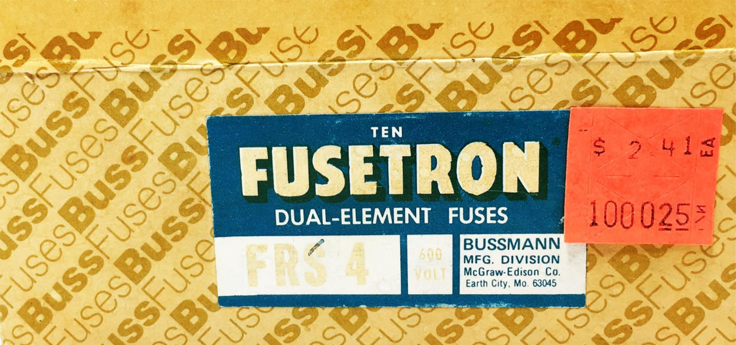 Bussman Fusetron 600 V Dual Element Time Delay Fuse 10 Piece Set FRS-4 NOS