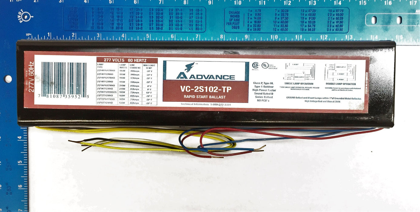 Advance Rapid Start Ballast VC2S102TP (6V916) NOS