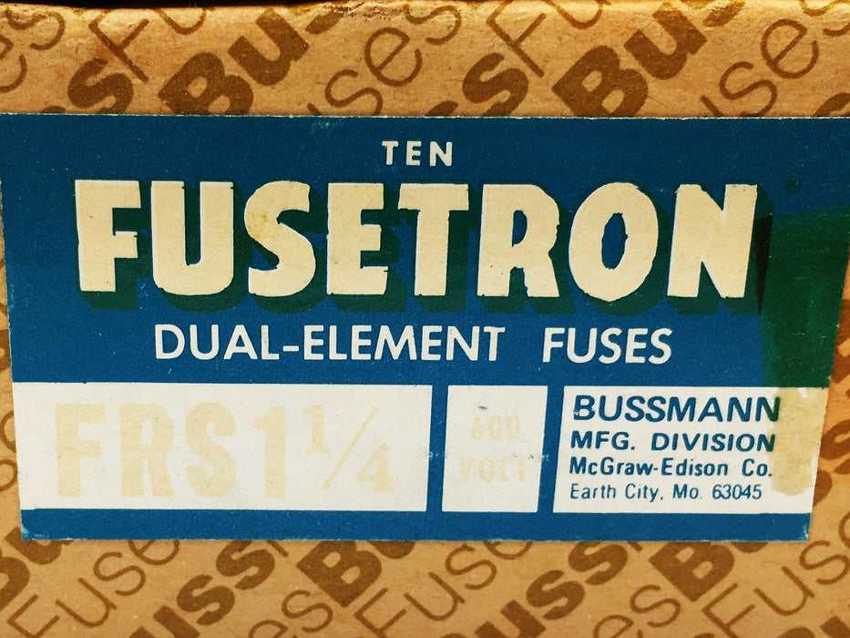 Bussman Fusetron 600 V Dual Element Time Delay Fuse 10 Piece Set FRS-R-1-1/4 NOS
