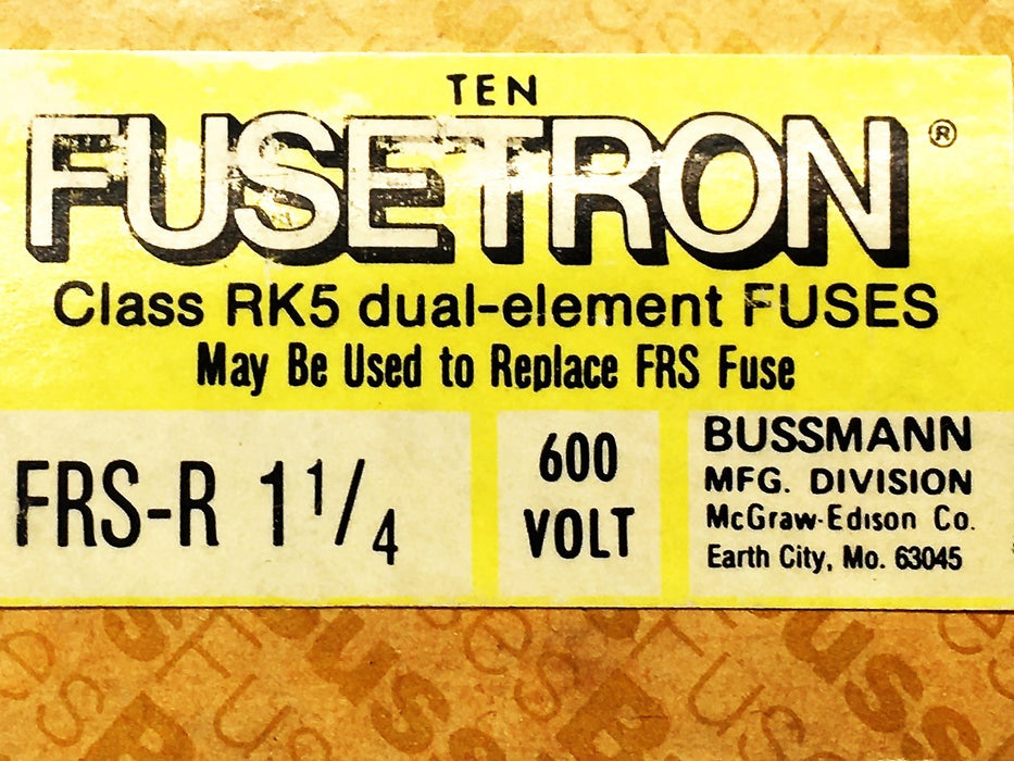 Bussman Fusetron 600 V Dual Element Time Delay Fuse FRS-R-1-1/4 [Lot of 8] NOS