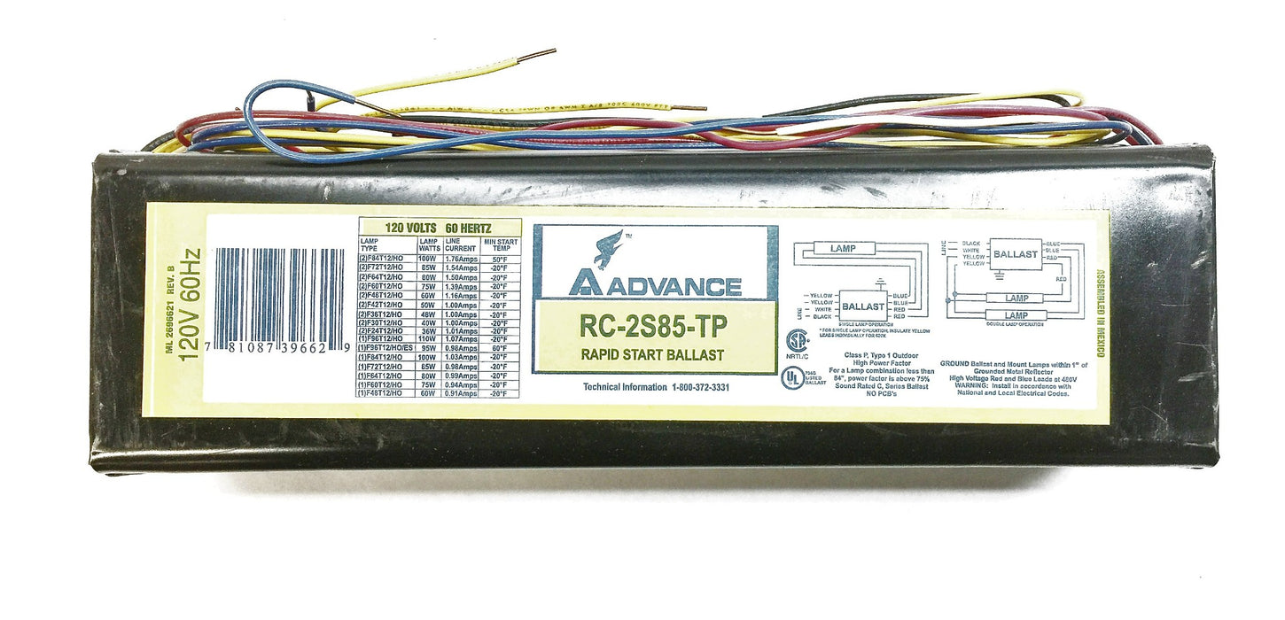 Advance Rapid Start Ballast RC2S85TP (6V858) NOS