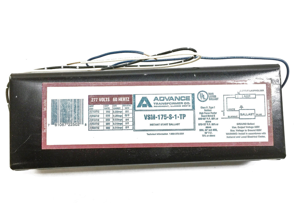 Advance Instant Start Ballast VSM175STP (6V942) NOS