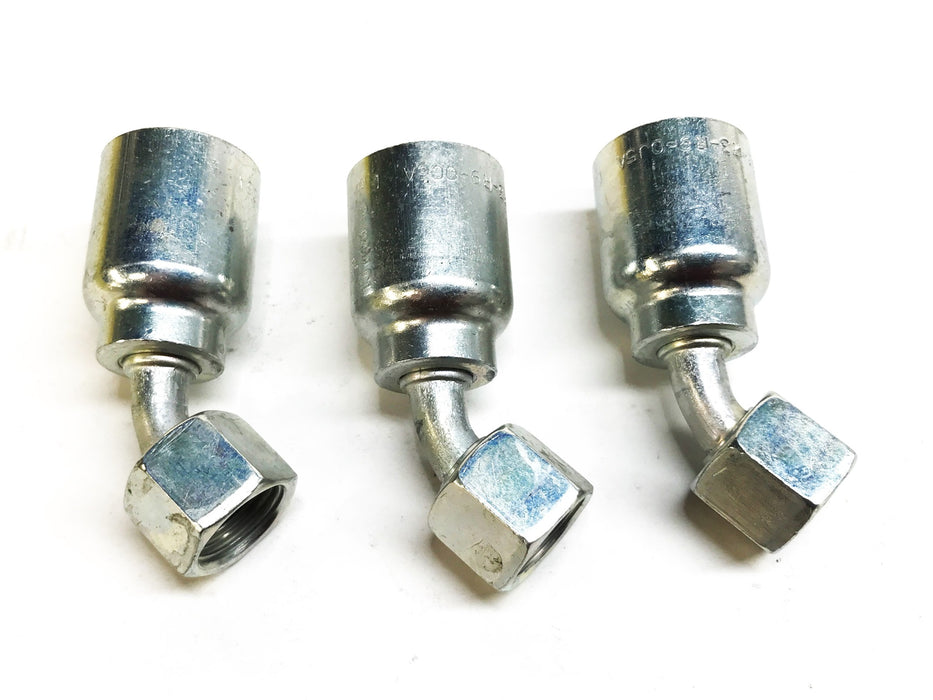 Unbranded 3/8" 45-Degree Hydraulic Hose Fitting J743-6-6 [Lot of 3] NOS