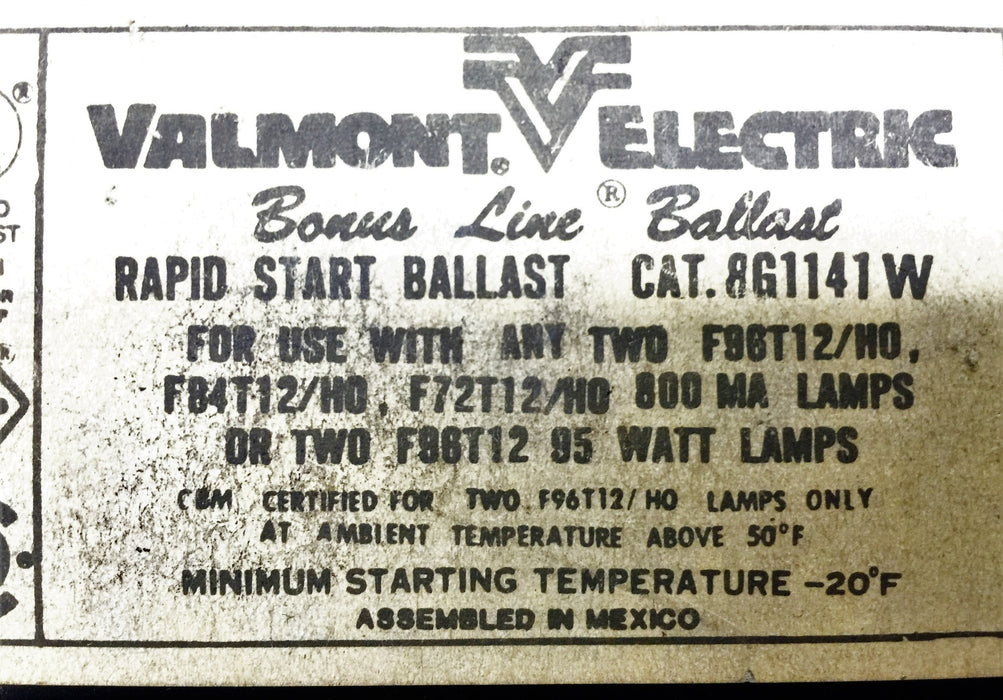 Valmont Electric Rapid Start Ballast 8G1141W NOS