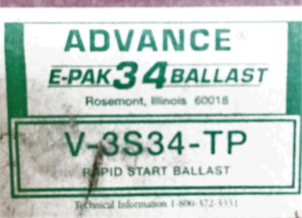 Advance E-Pak34 Rapid Start Ballast V-3S34-TP (V3S34TP) NOS
