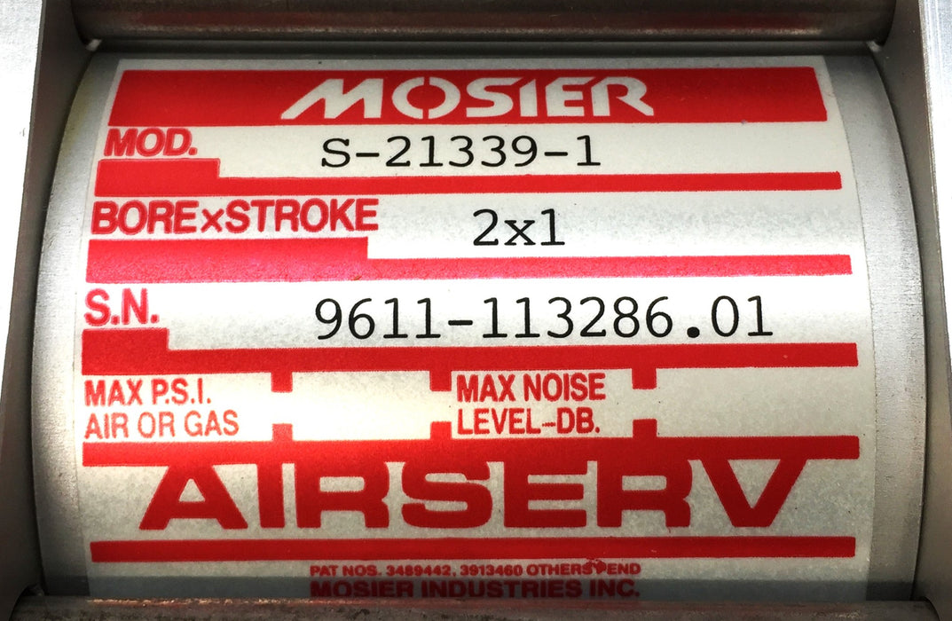 Mosier AIRSERV Pneumatic Cylinder with 2"Bore x 1" Stroke S-21339-1 NOS