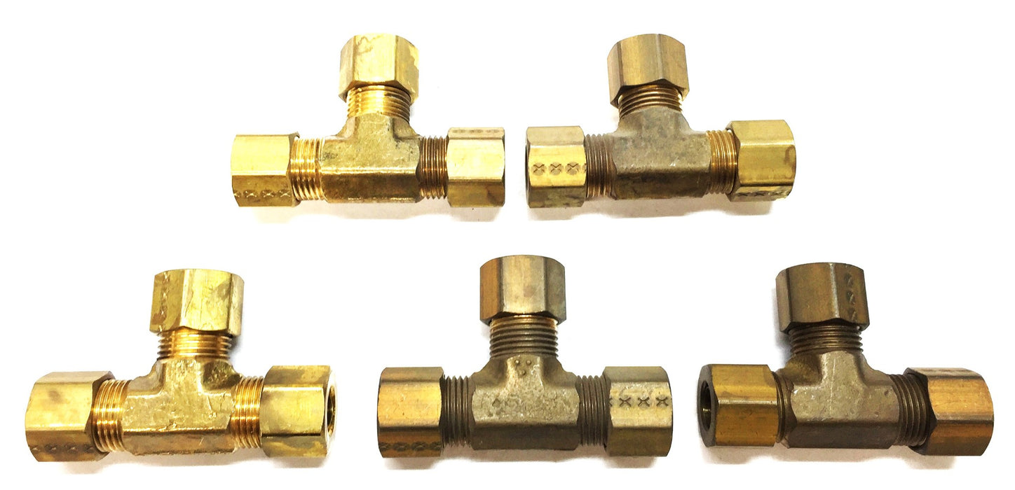 UNBRANDED 5/16" Brass Compression Tee [Lot of 5] NOS