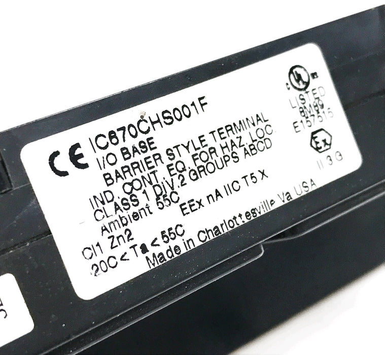 GE/Fanuc Unloaded In/Out Barrier Style Terminal Base IC670CHS001F