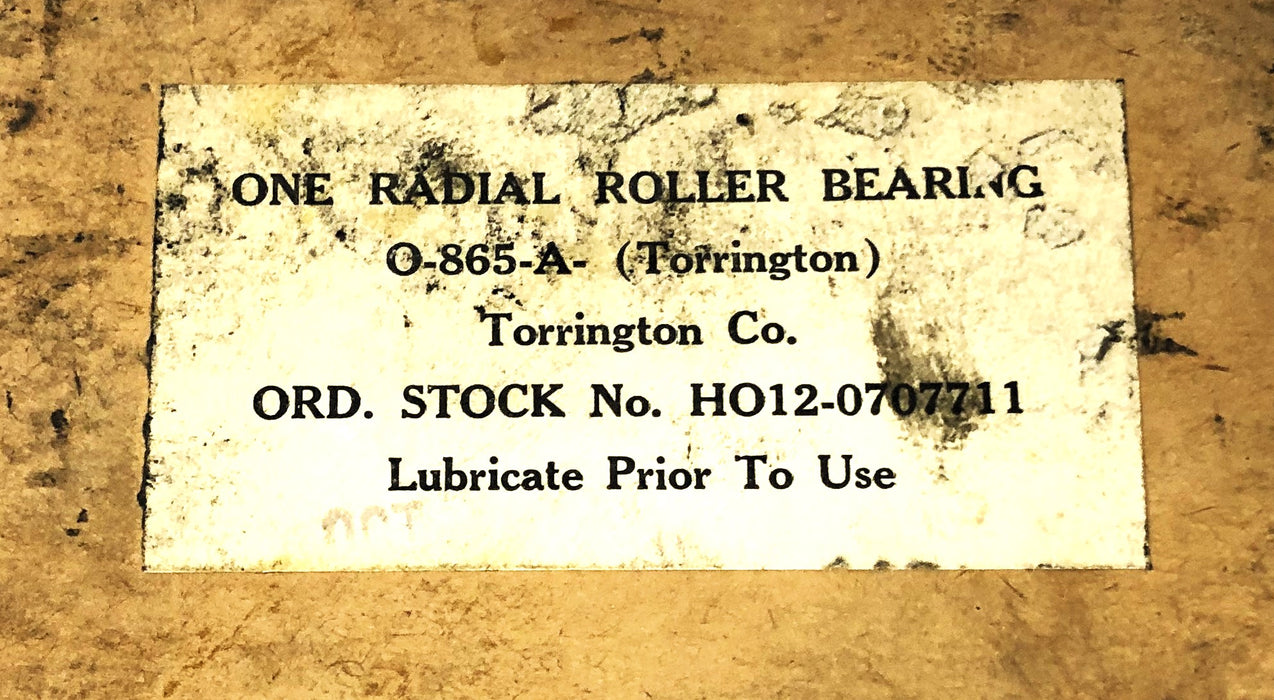 Torrington Radial Roller Bearing O865A NOS