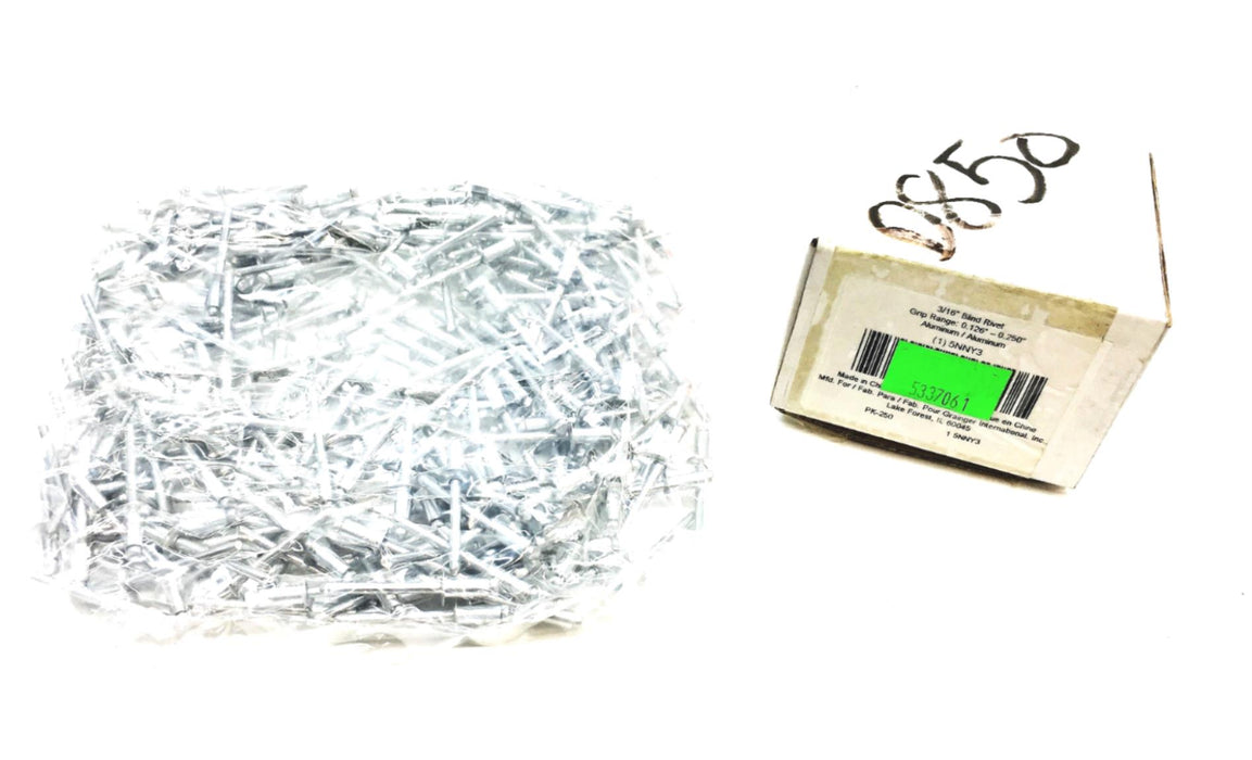 Grainger 250 Piece Pack 3/16 Inch Aluminum Blind Rivet 5NNY3 NOS