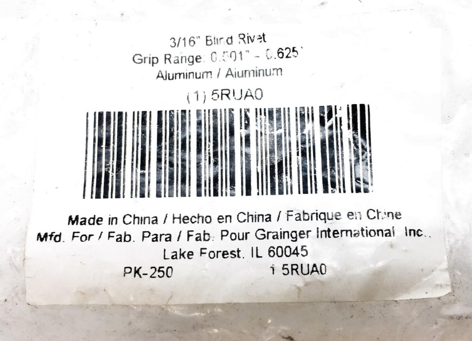Grainger 3/16 Inch Aluminum Blind Rivet 5RUA0 [Lot of 240] NOS