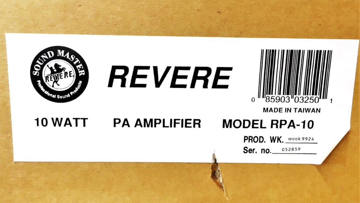 Revere 10 Watt PA Amplifier RPA-10 NOS