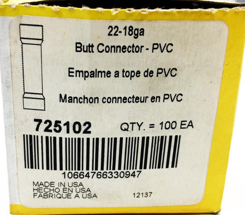 Napa 22-18ga PVC Butt Connector 725102 [Lot of 50] NOS