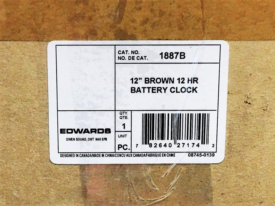 Edwards 12 Inch Quartz Wall Clock Brown 1887B NOS