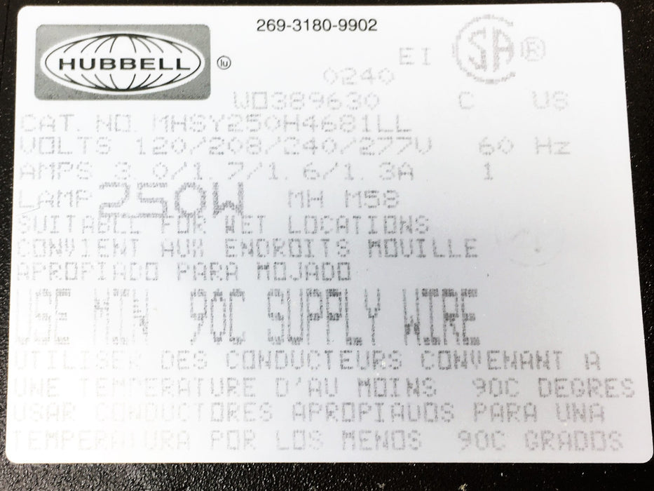 Hubbell Miniliter IV Outdoor Lighting MHS-Y250H-468-1 NOS
