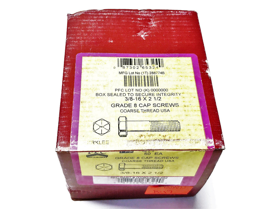 PFC 3/8â€-16 x 2-1/2â€ Hex Head Cap Screws Grade 8 80-2626-452 [Lot of 50] NOS