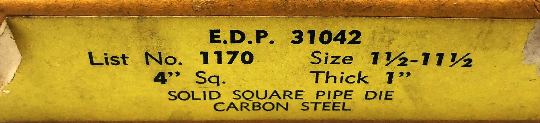 Morse 4" Square 1" Thick 1-1/2-11-1/2 Size Carbon Steel Pie Die 4783 (31042) NOS