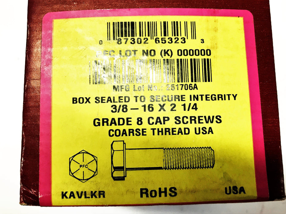 PFC 3/8ΓÇ¥-16 x 2-1/4ΓÇ¥ Hex Head Cap Screws Grade 8 80-2625-452 [Lot of 55] NOS