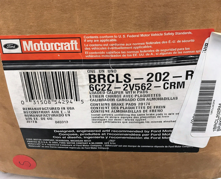 Motorcraft Re-Manufactured Loaded Caliper BRCLS-202-RM (6C2Z-2V562-CRM) NOS