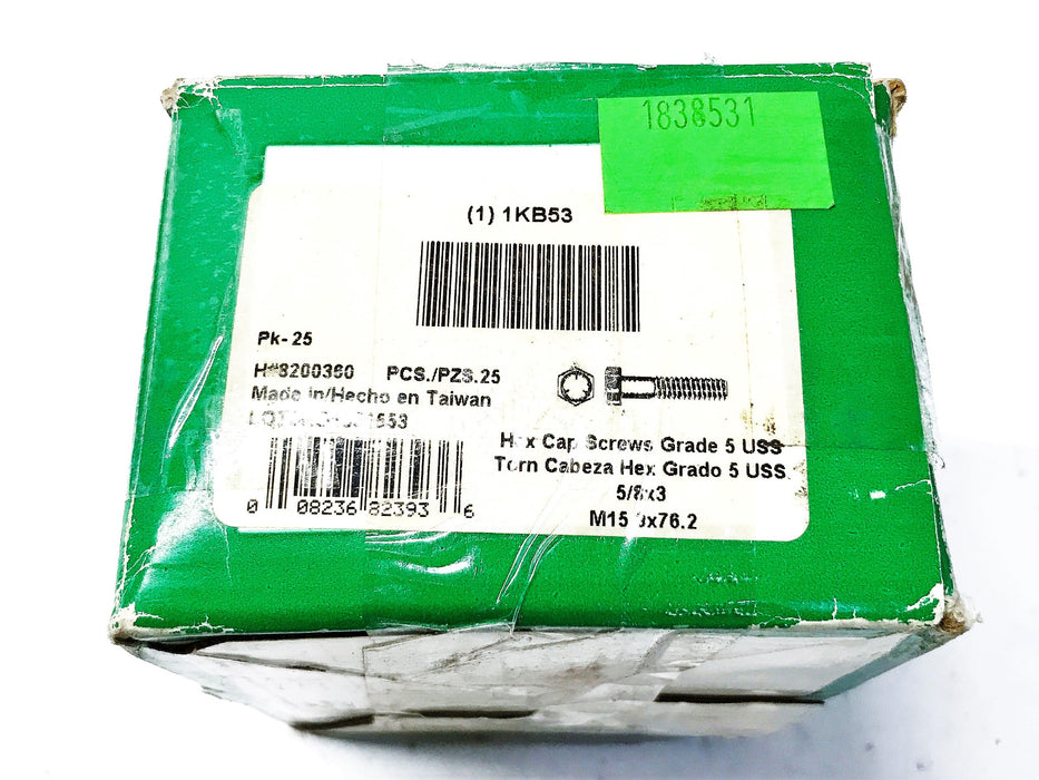 Hillman 5/8-11 UNC, 3" Length Hex Head Cap Screw 8200360 [Lot of 26] NOS