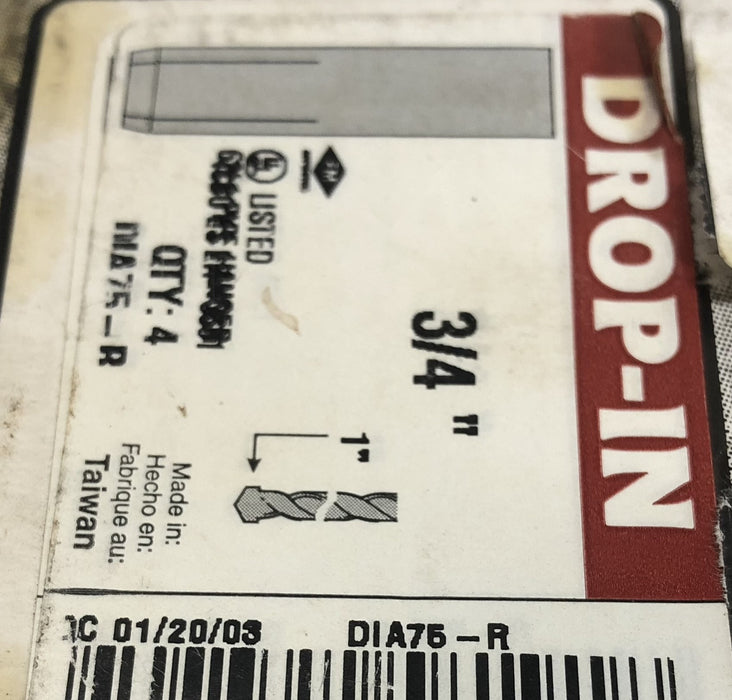 Simpson 2 Packs of 4 (8 Pieces Total) 3/4" Anchor Drop-In DIA75-R USED