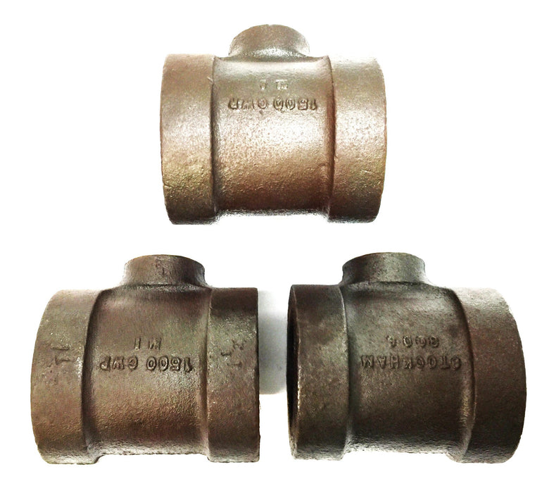 Stockham 1-1/2" x 1-1/2" x 1/2" Iron Tee 1500GWP (3008) [Lot of 3] NOS