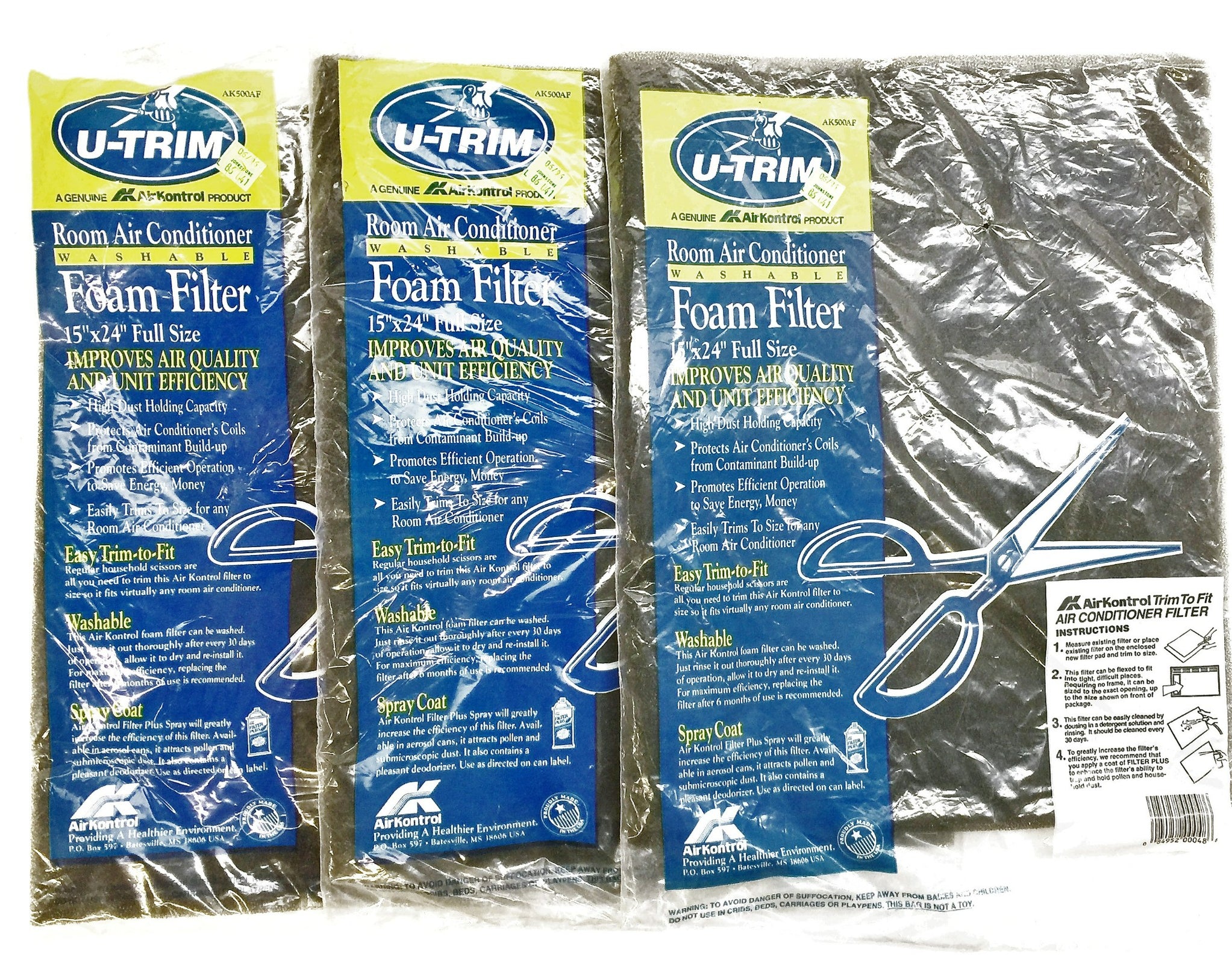 UTrim Room Air Conditioner Washable Foam Filter AK500AF [Lot of 3] NO