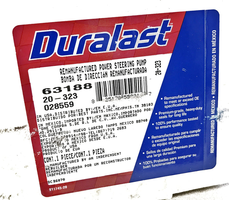 Duralast Re-Manufactured Power Steering Pump 63188 NOS