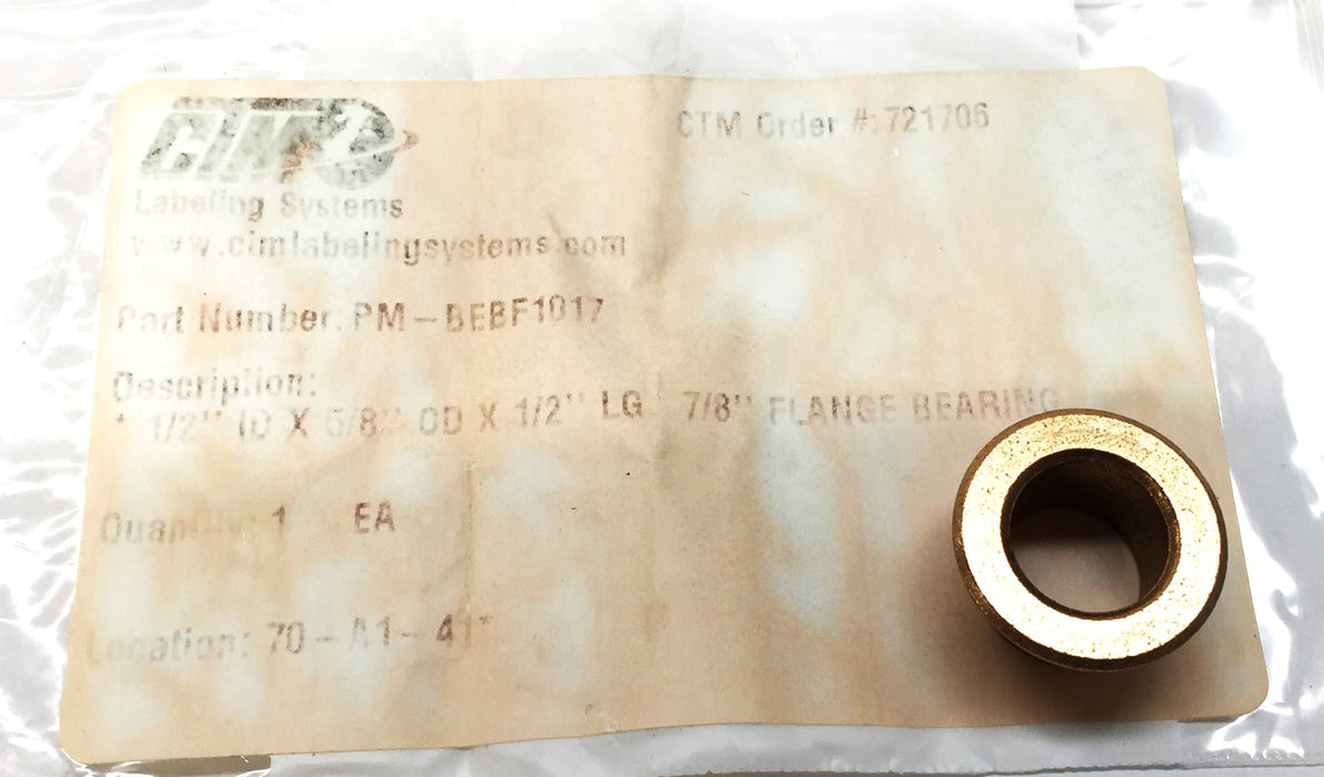 CTM 1/2"ID x 5/8"OD x 1/2"LG 7/8" Flanged Bushing PM-BEBF1017 [Lot of 7] NOS