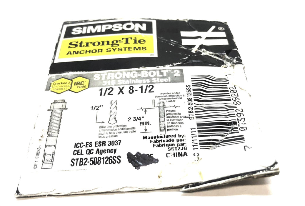 Simpson 1/2" X 8-1/2" Strong-Bolt 2 Anchor Wedge STB2-508126SS [Lot of 3] NOS