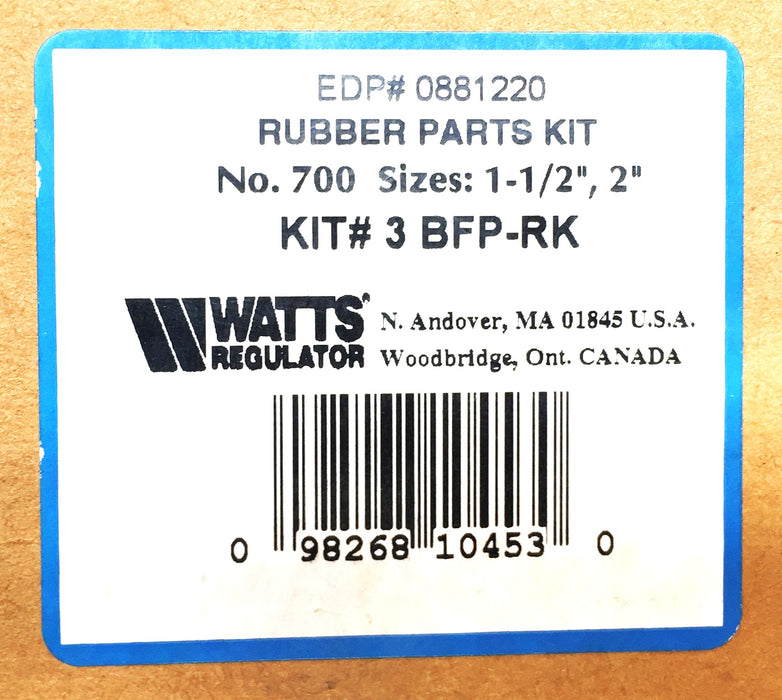 Watts Regulator 1-1/2"-2" Rubber Parts Kit 0881220 (3BFP-RK) NOS