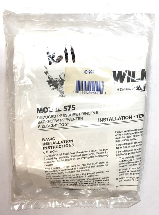 Wilkins Model 575 3/4"-2" Reduced Pressure Principle Backflow Preventer RK-007