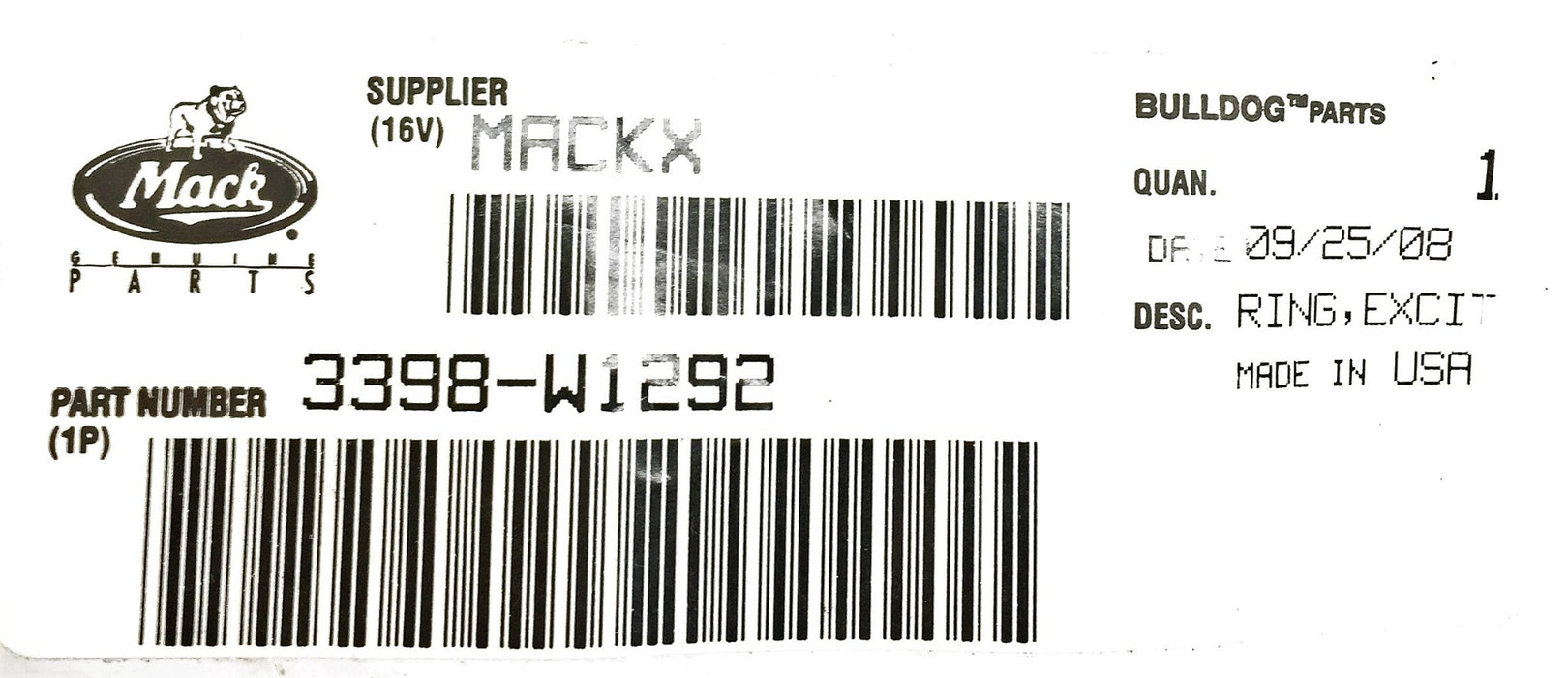 Mack Exciter Ring 3398-W1292 NOS